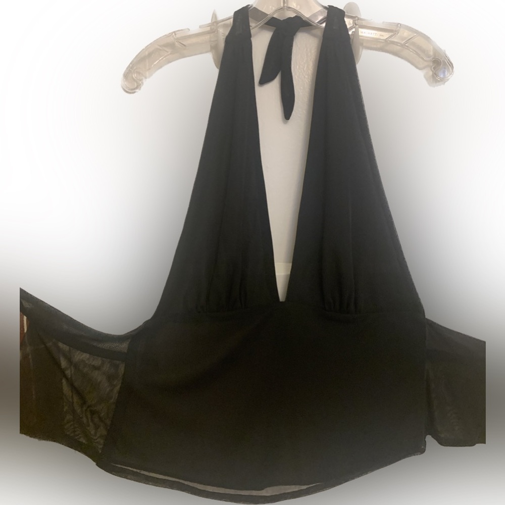Vintage Renee Bardot sexy deep V halter tie top